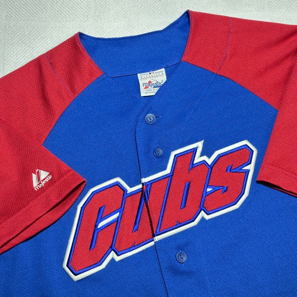 Majestic Chicago Cubs Baseball Jersey Mens XL MLB Button Front‎ Mesh Blue Red